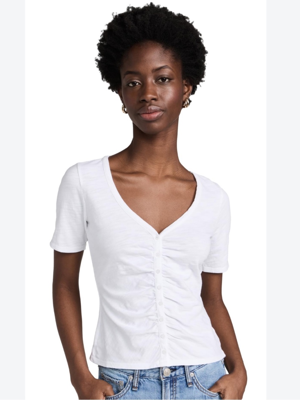 Nation LTD V neck Ruched Button-Front Tee